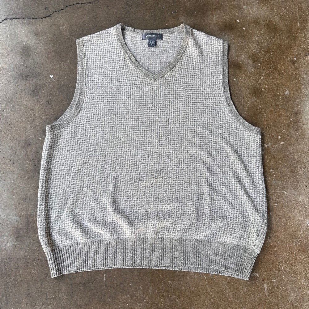 Eddie Bauer Sweater Vest Mens M Tan Excellent Linen Silk Cotton V-Neck Knit